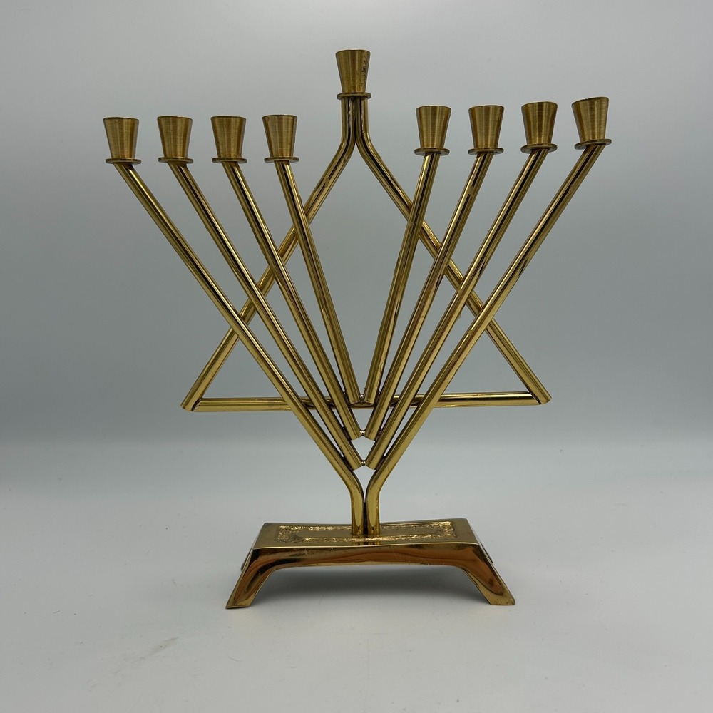 Vintage Oppenheim Menorah Hanukkah Made in Israel Star of David Gold Brass 9 Arm